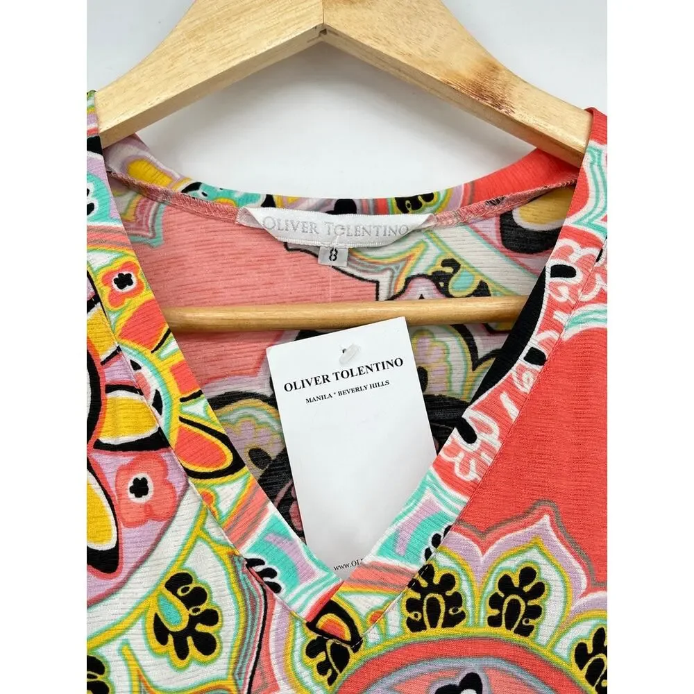 Oliver Tolentino Geometric Pattern Sheath Dress Waist Twist Women's 8 NWOT